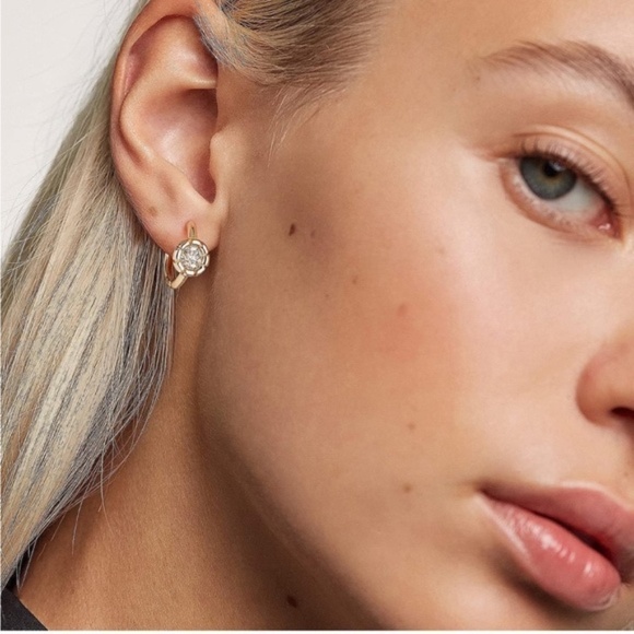 GOLD 14k Gold Plated Flower Hoop Earrings - Picture 2 of 3